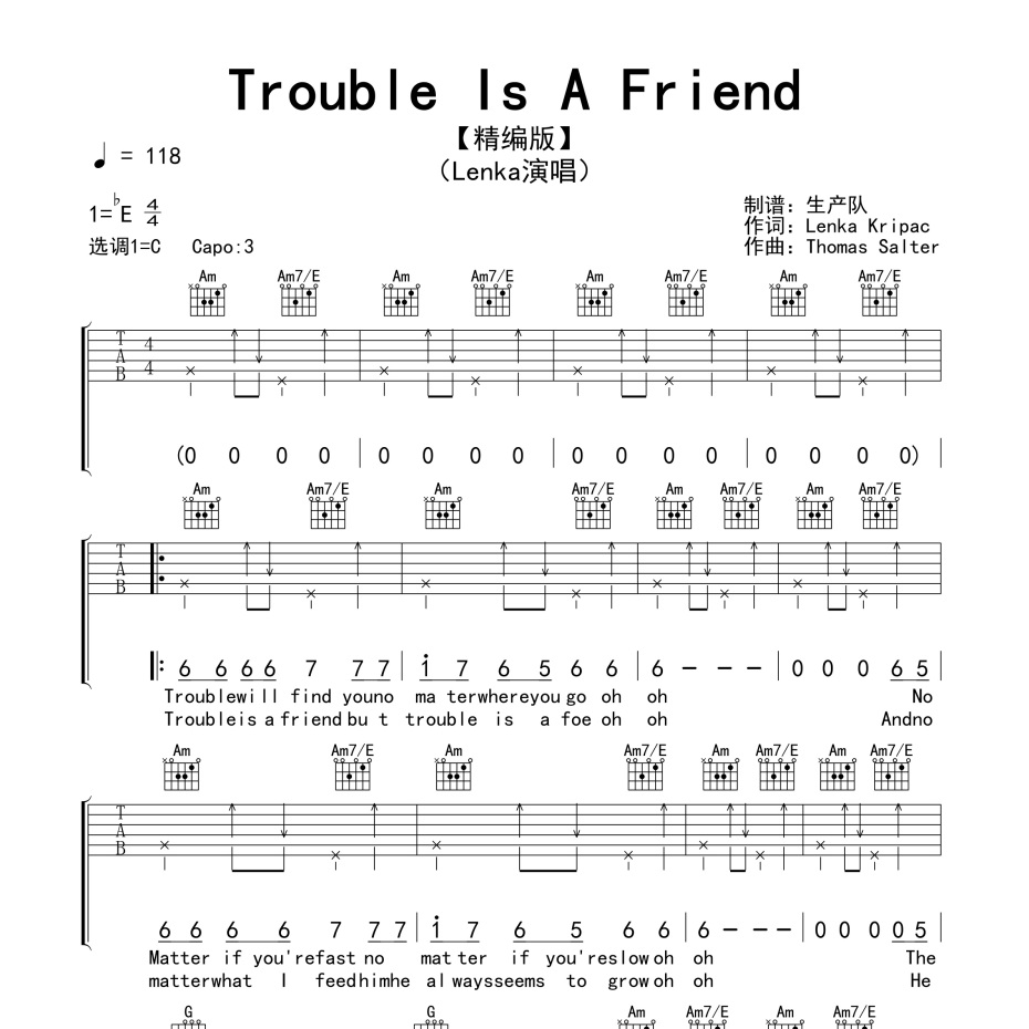 Trouble Is A Friend吉他谱