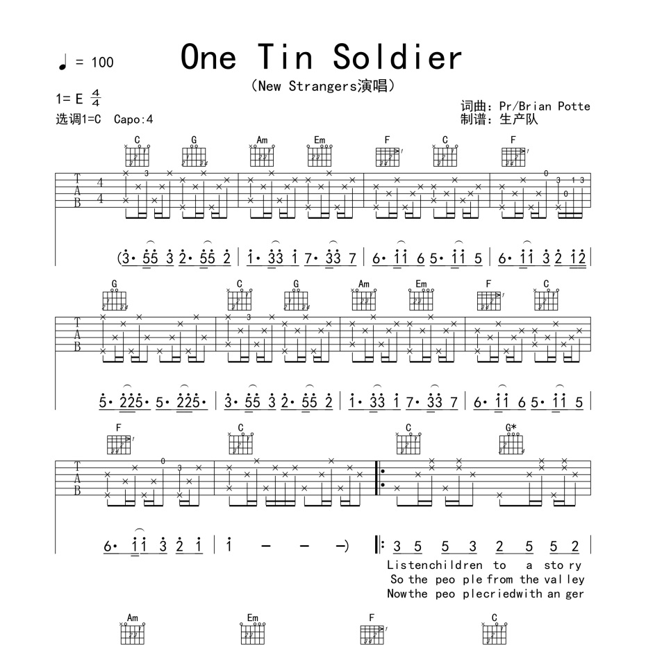 One Tin Soldier吉他谱