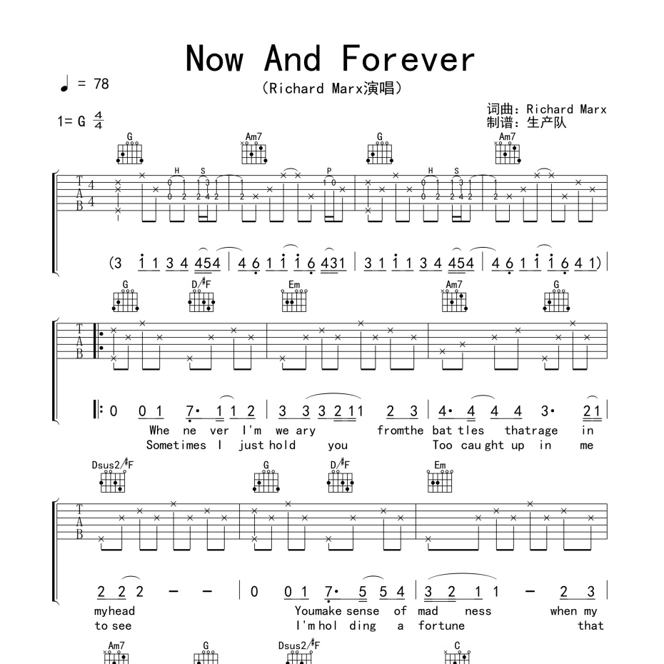 Now and Forever吉他谱