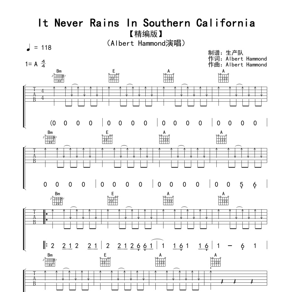 It Never Rains In Southern California吉他谱