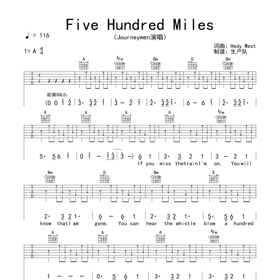 Five Hundred Miles吉他谱