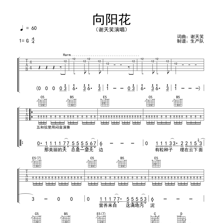 向阳花（民谣版）吉他谱