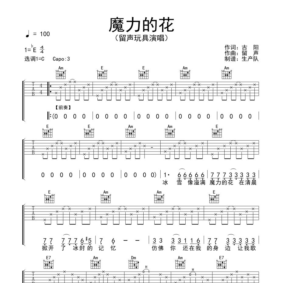 魔力的花吉他谱