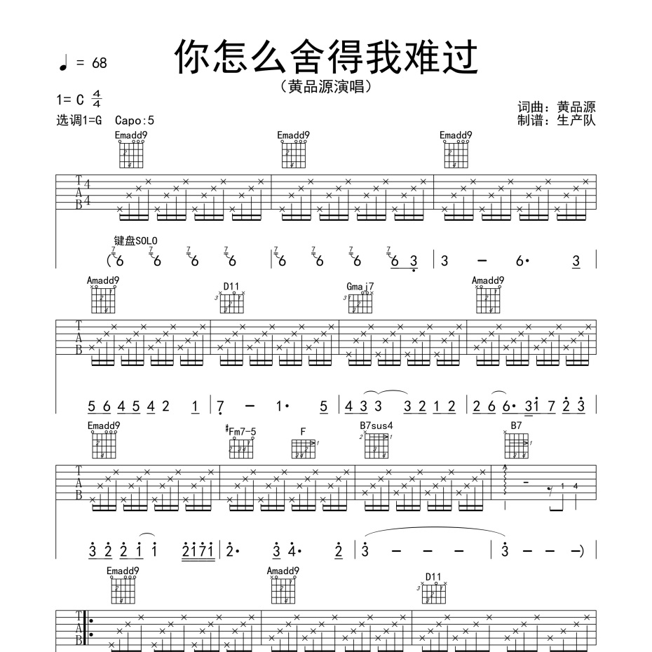 你怎么舍得我难过吉他谱