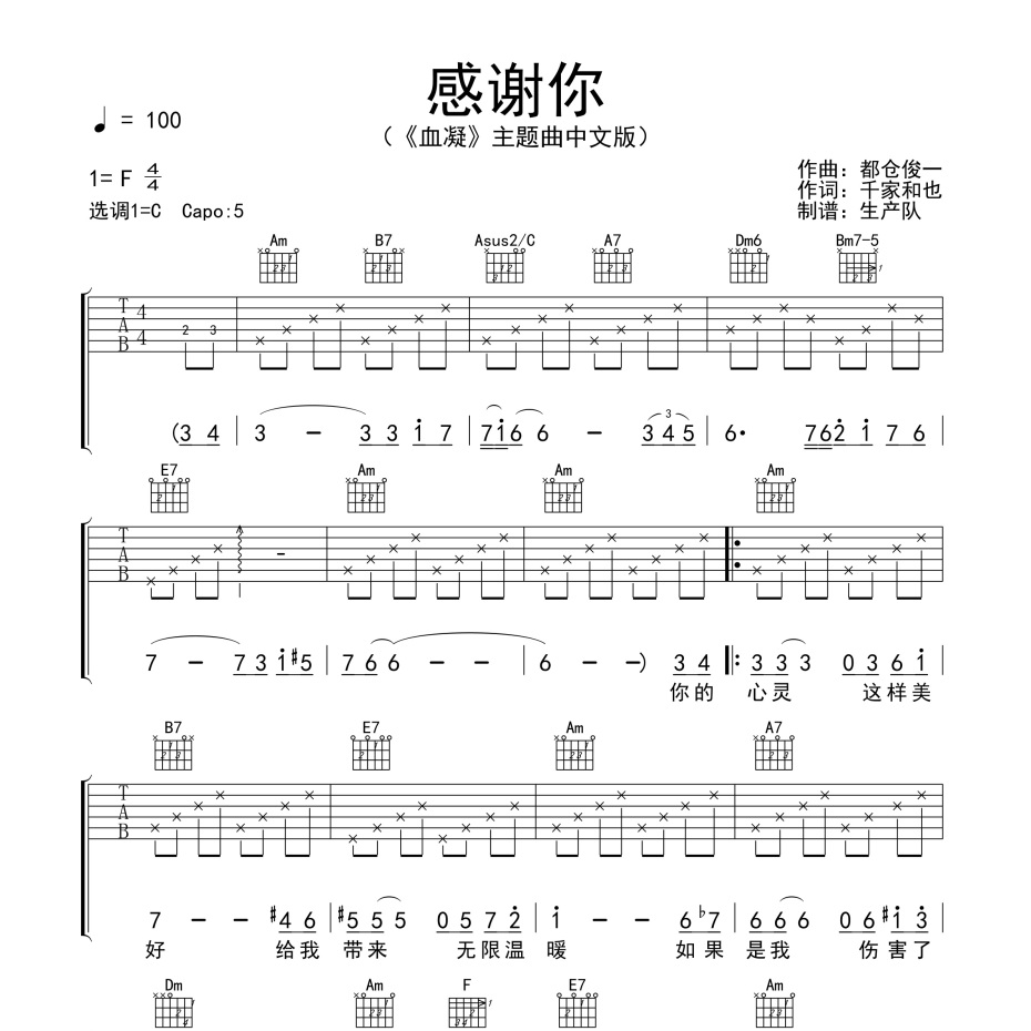 感谢你曾经来过吉他谱图片