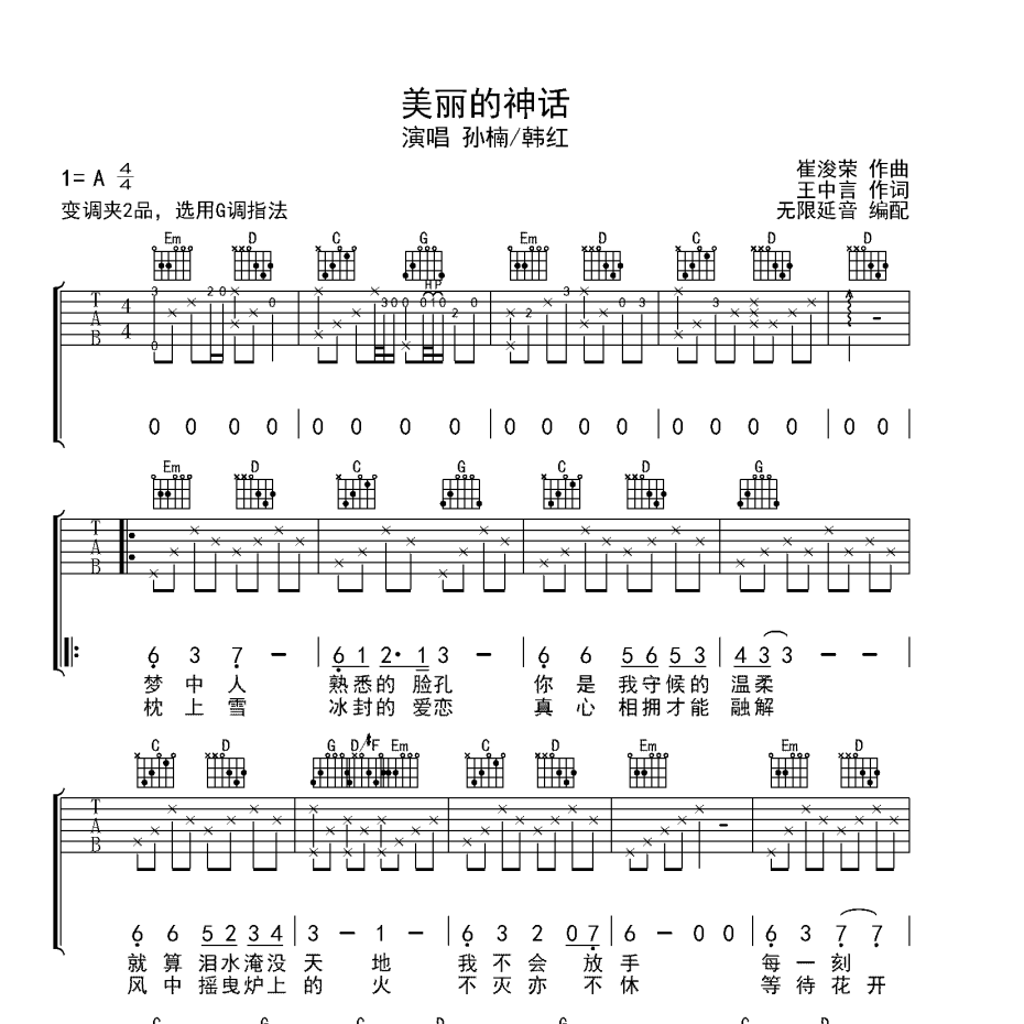 美丽的神话吉他谱