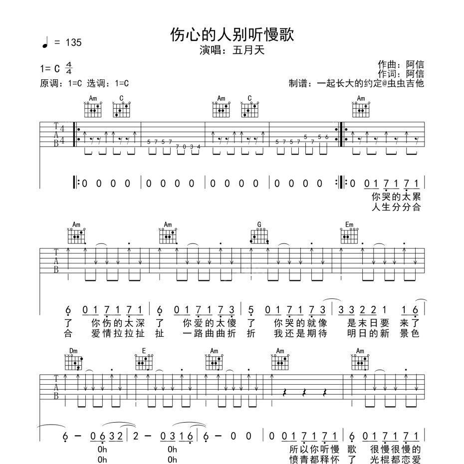 伤心的人别听慢歌吉他谱