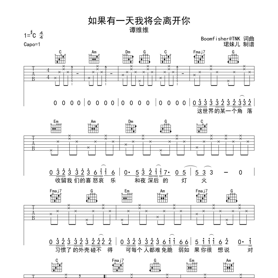 如果有一天我将会离开你吉他谱