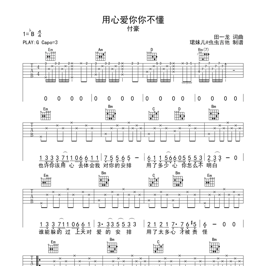 用心爱你你不懂吉他谱