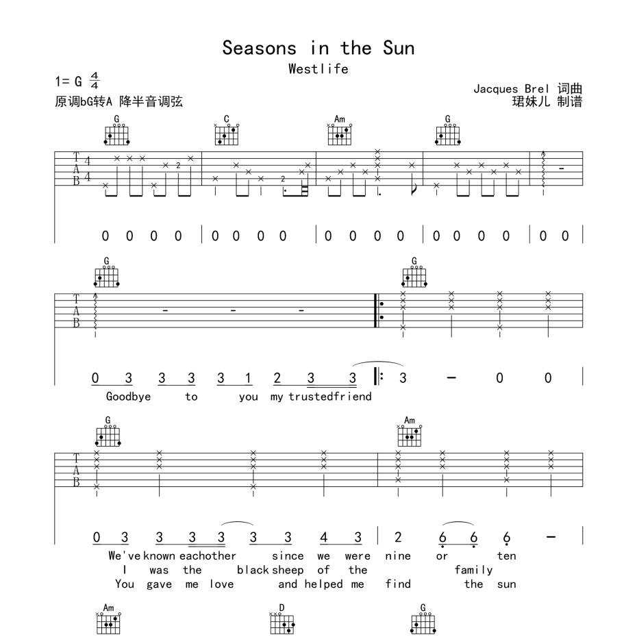 Seasons in the Sun吉他谱