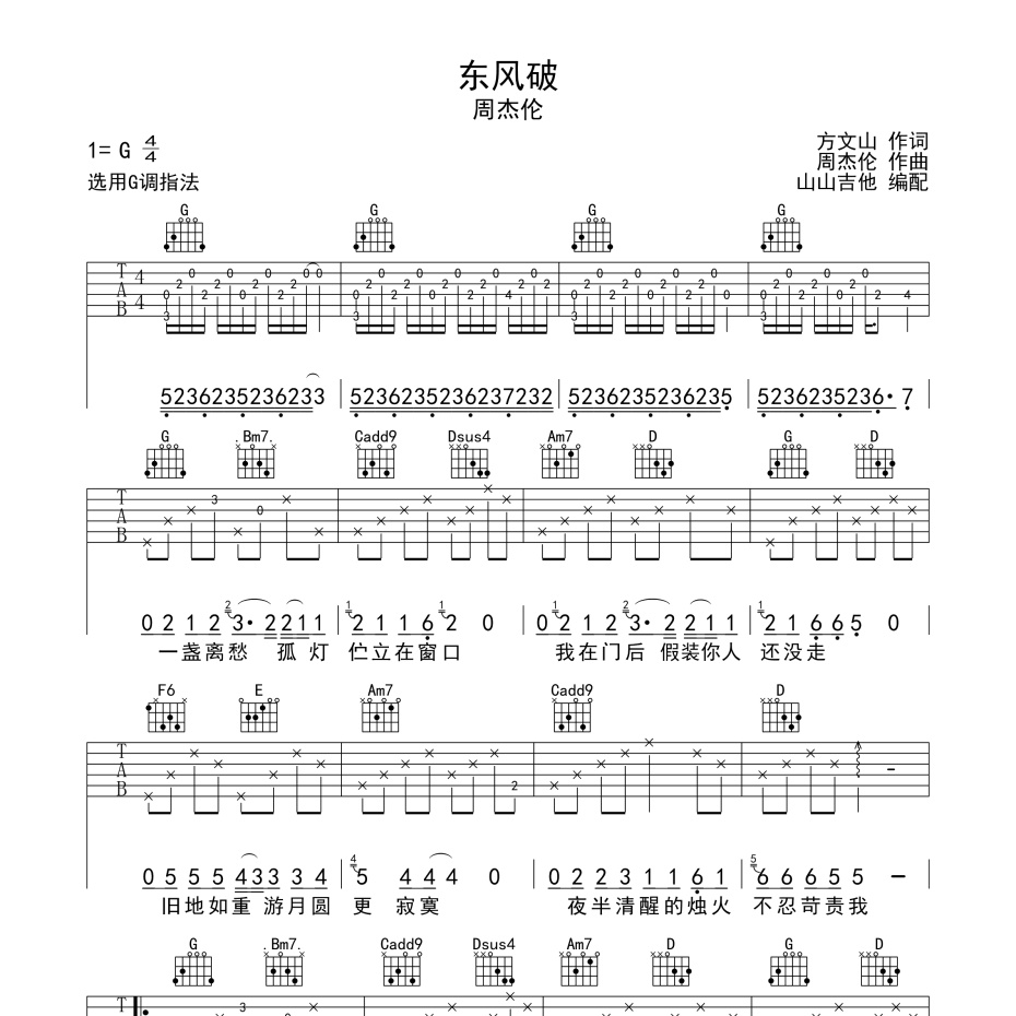 东风破吉他谱