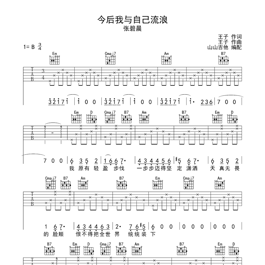 今后我与自己流浪吉他谱