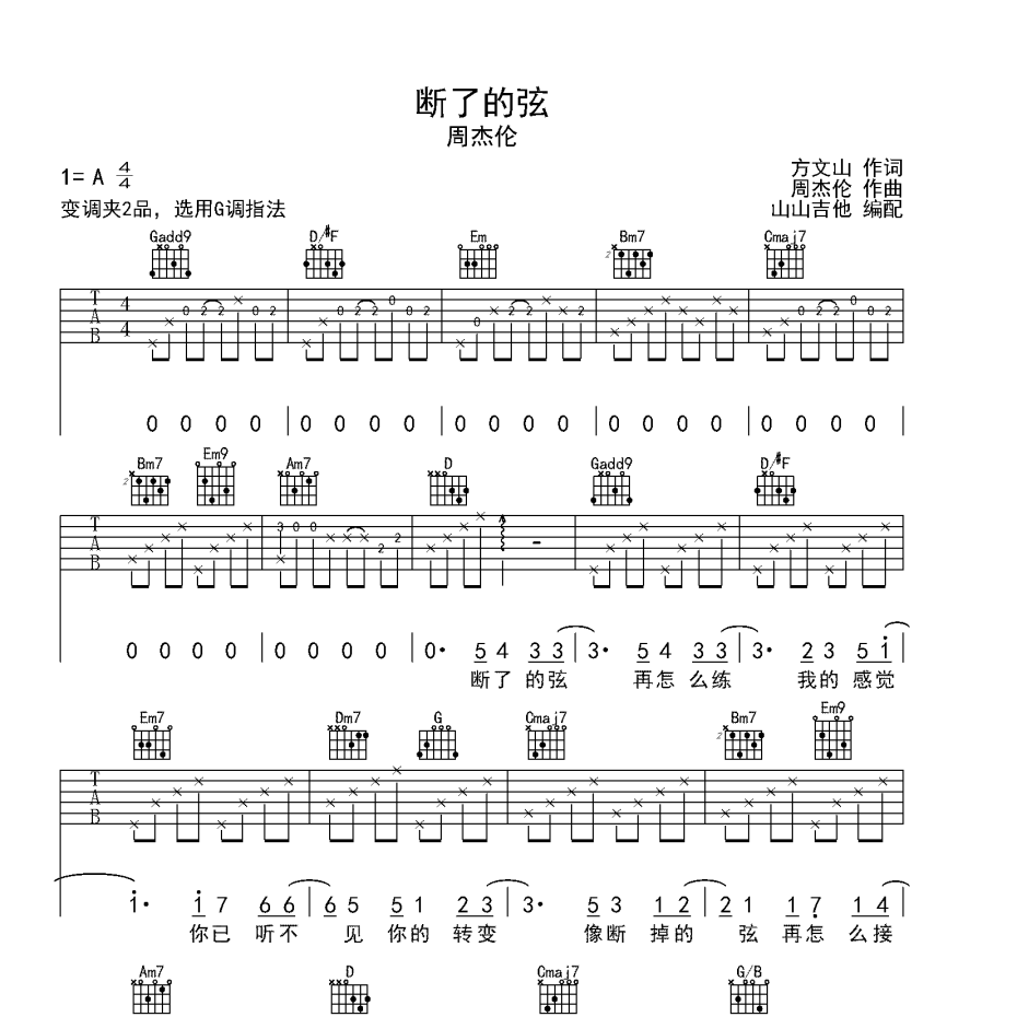 断了的弦吉他谱