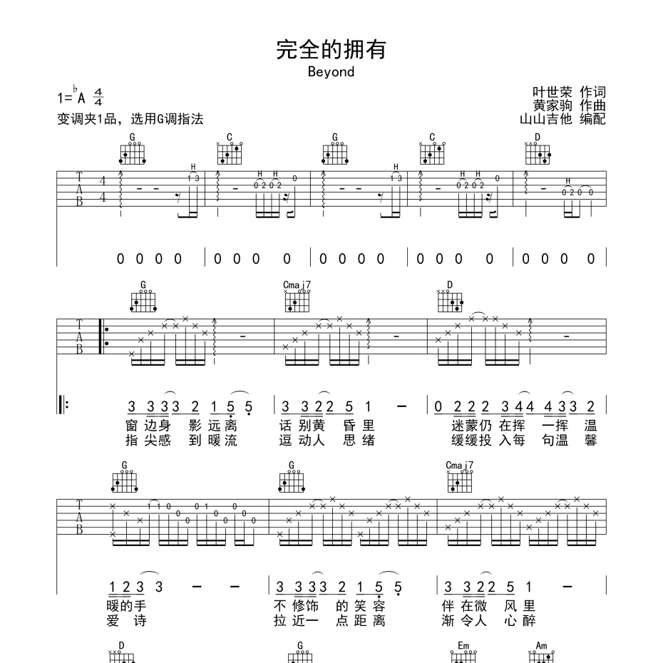 完全的拥有 吉他谱图片