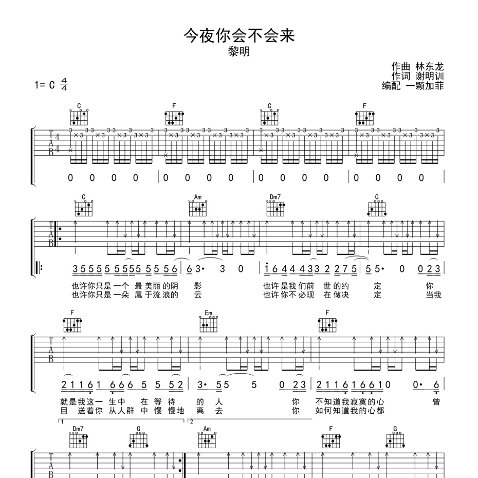 今夜你会不会来吉他谱