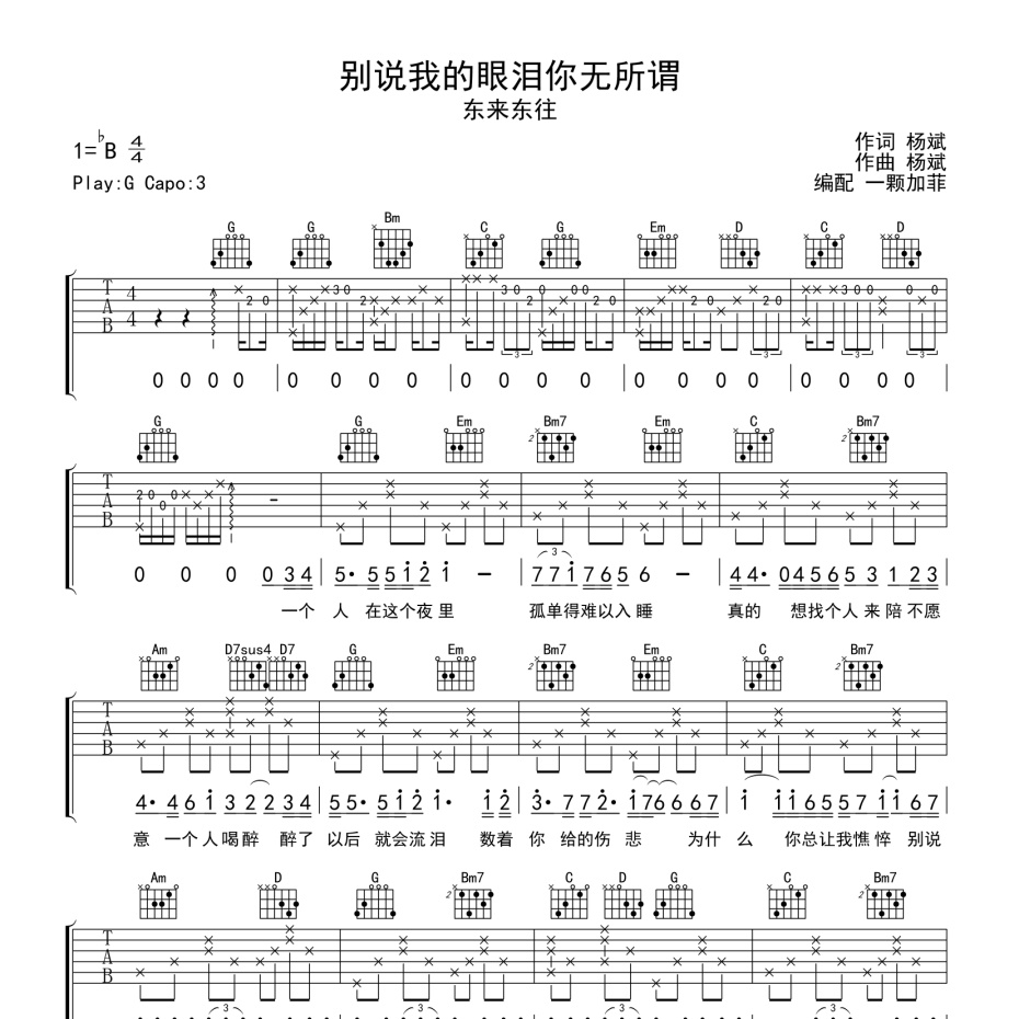 别说我的眼泪你无所谓吉他谱