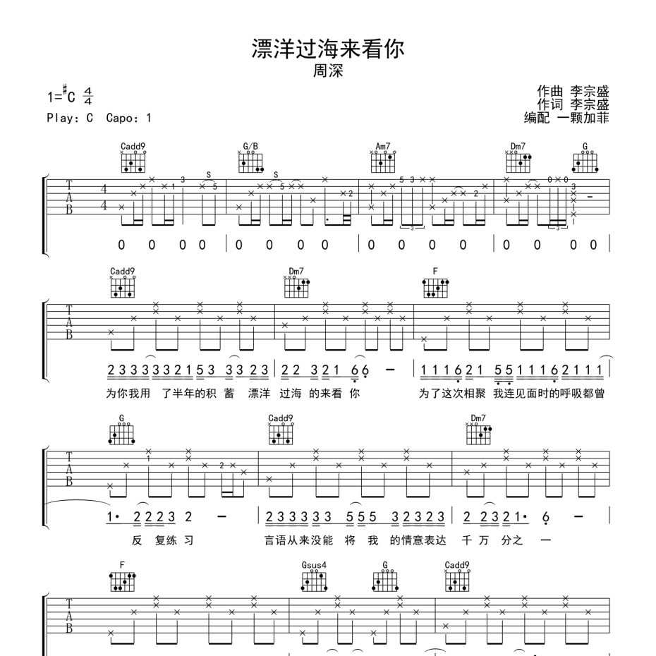 漂洋过海来看你吉他谱