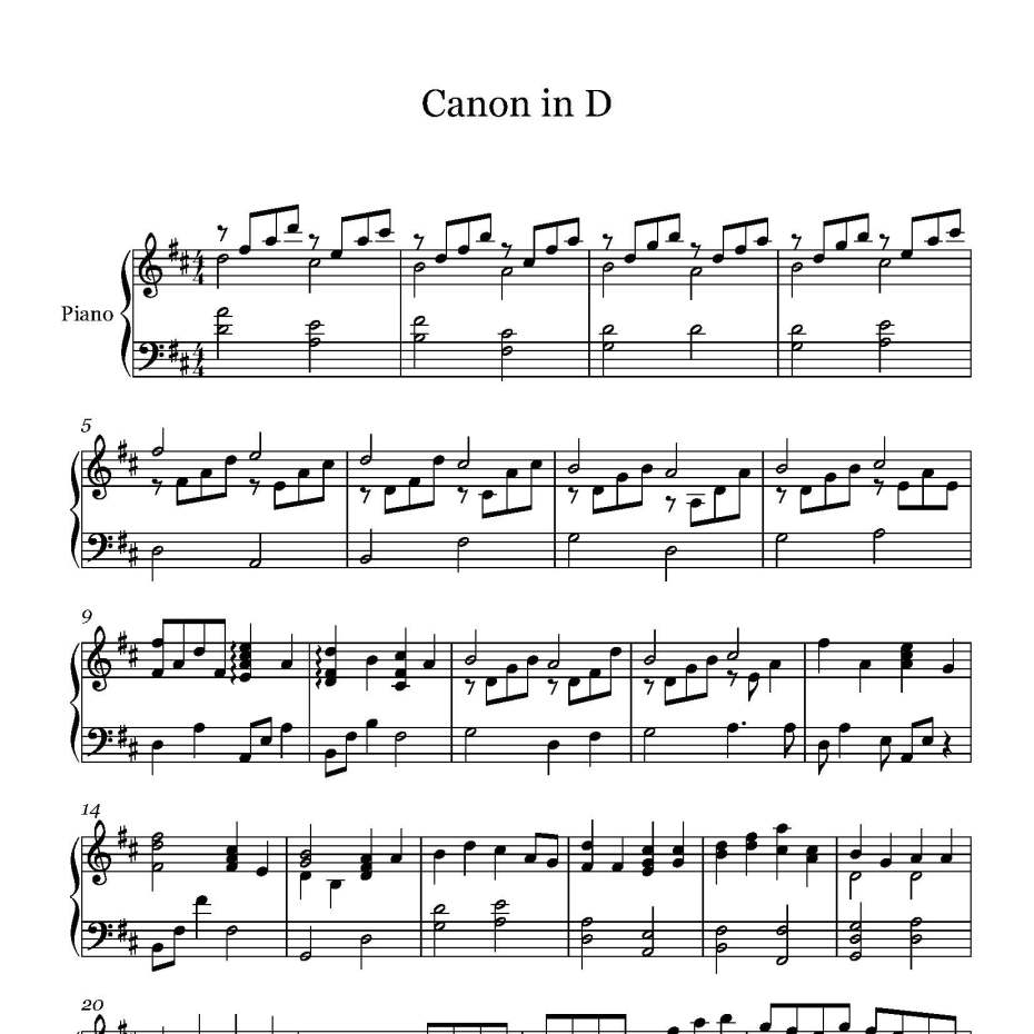Canon in D钢琴谱