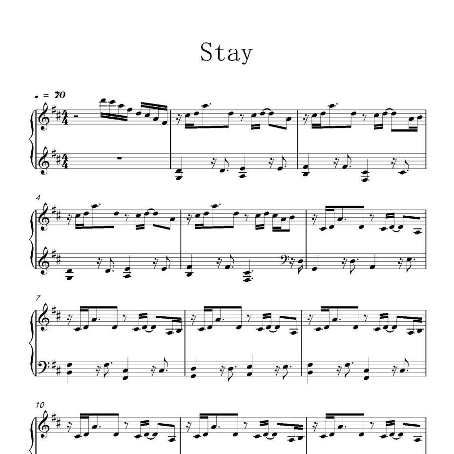 Stay钢琴谱