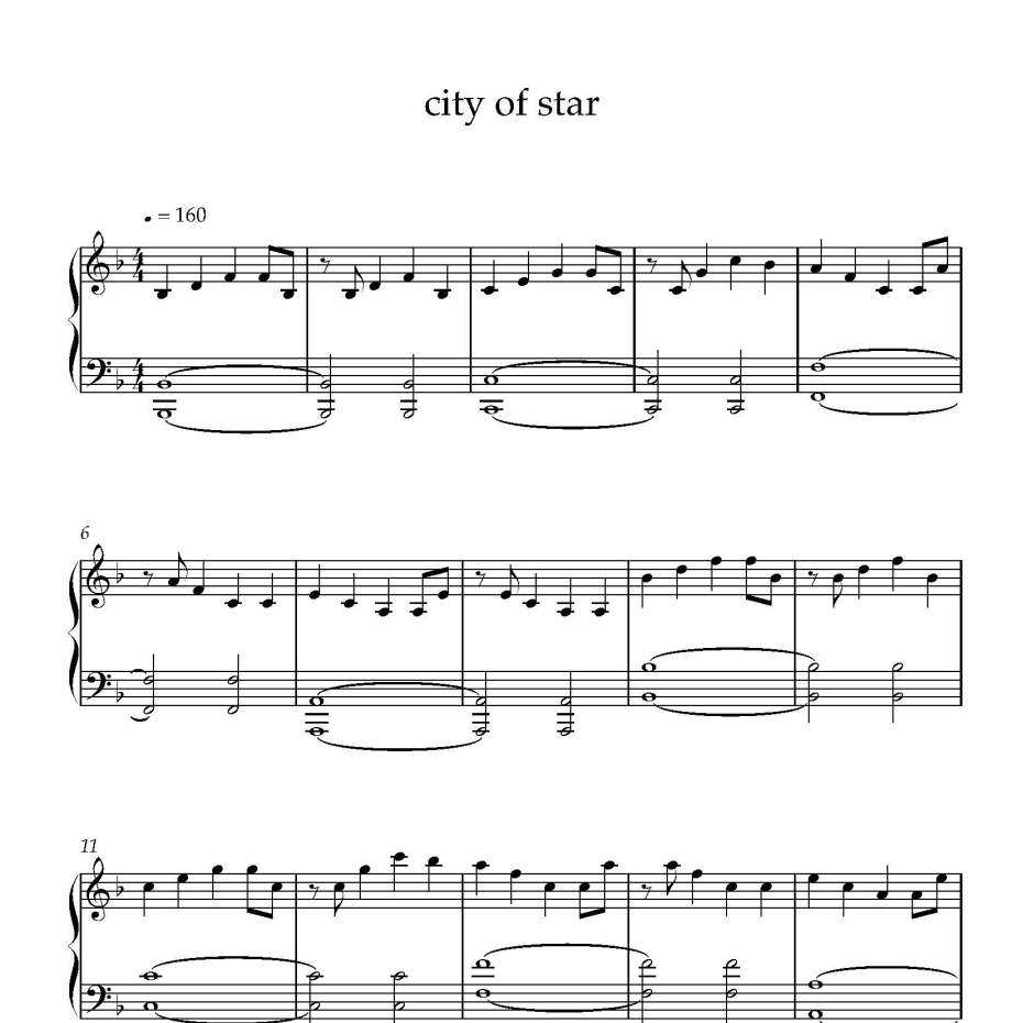 city of star钢琴谱