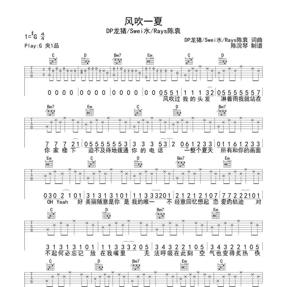 风吹一夏吉他谱