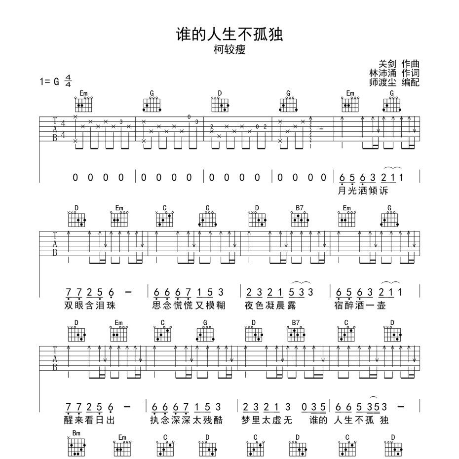 谁的人生不孤独吉他谱