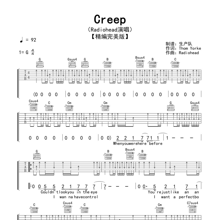 Creep吉他谱