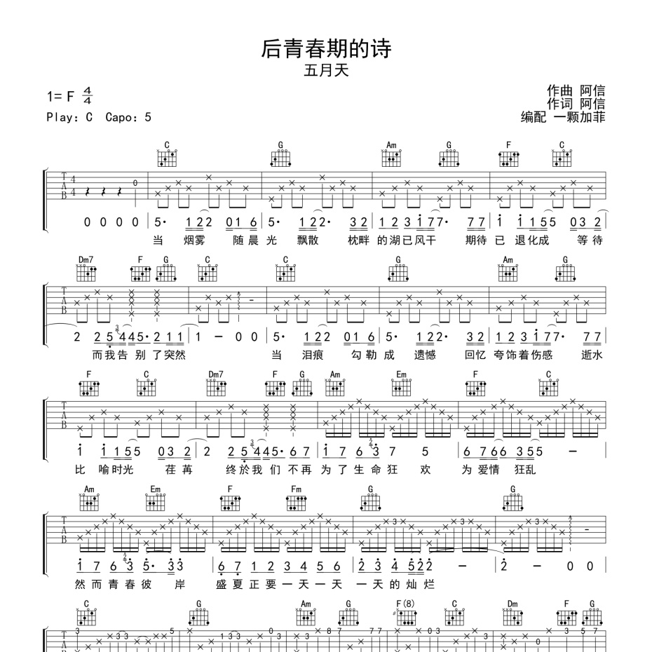 后青春期的诗吉他谱