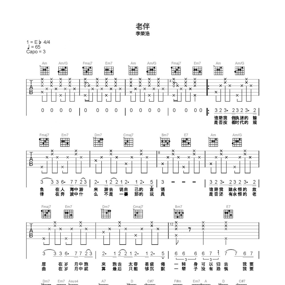 老伴吉他谱c调