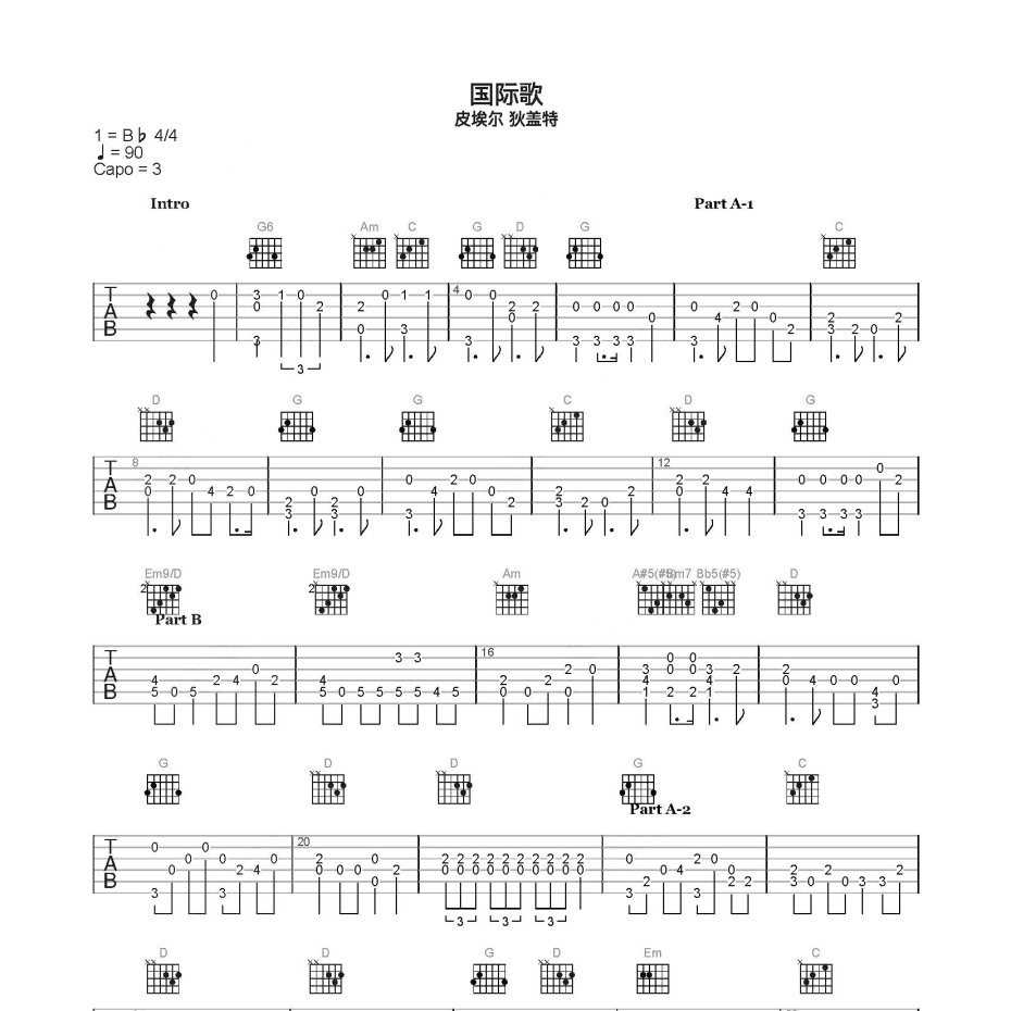 国际歌吉他谱