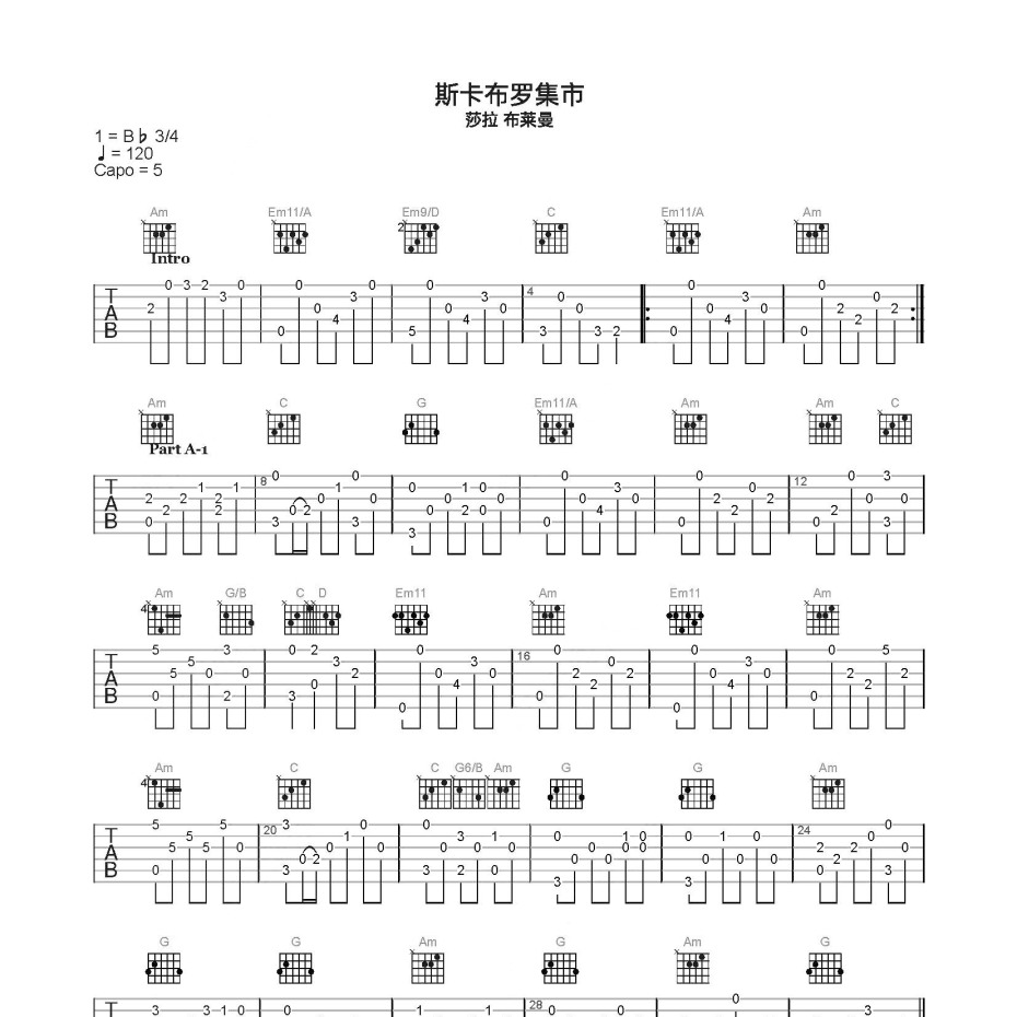 斯卡布罗集市吉他谱