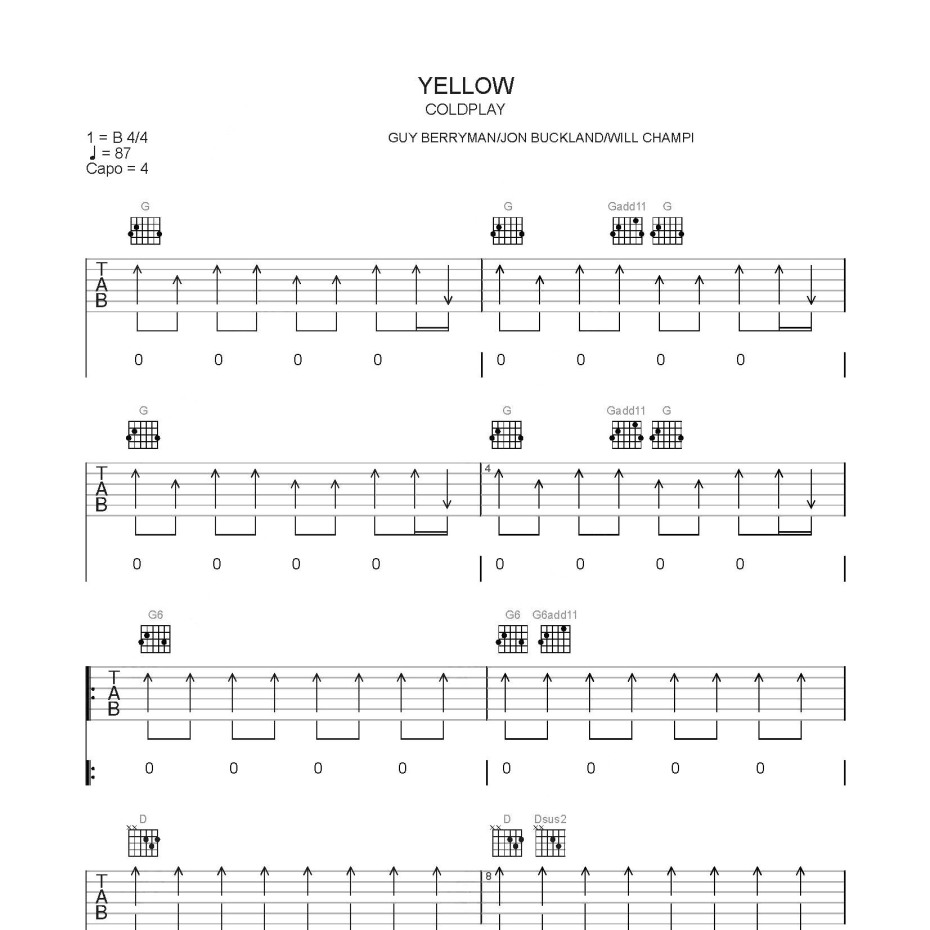 yellow吉他谱