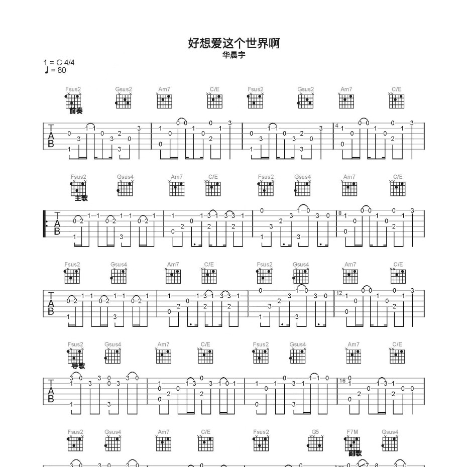 好想爱这个世界啊吉他谱