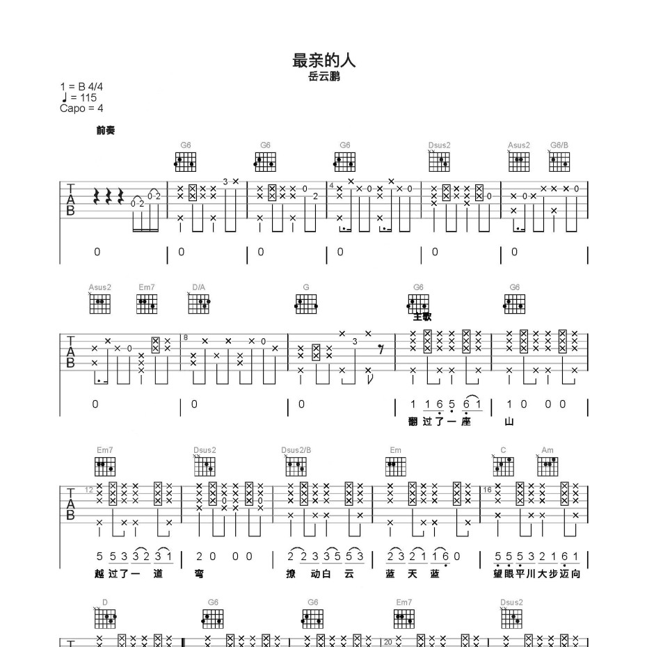 最亲的人简谱吉他c调图片