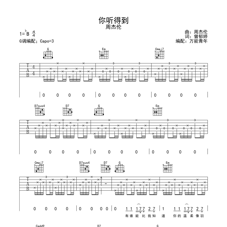 你听得到吉他谱