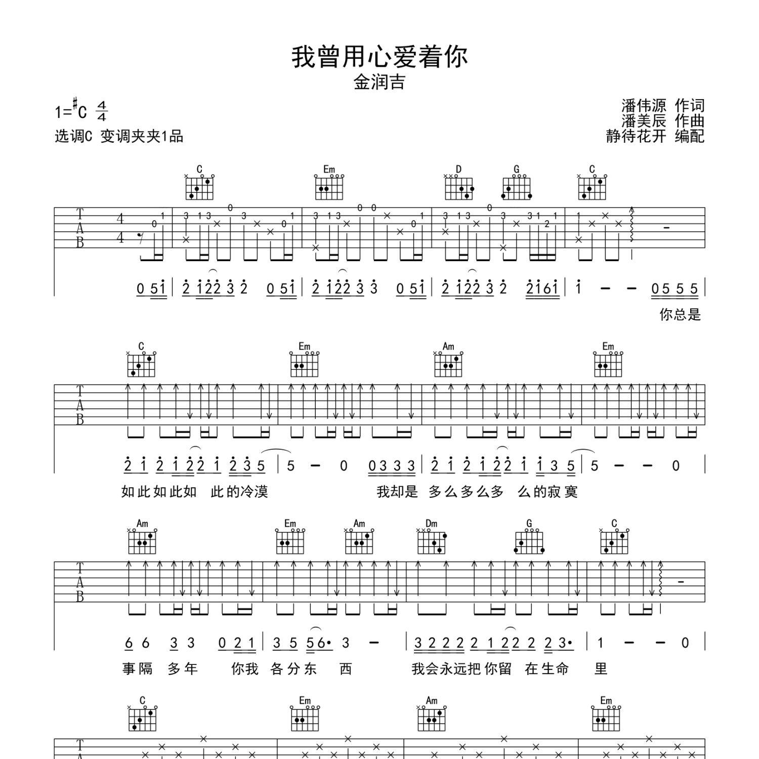 我曾用心爱着你吉他谱