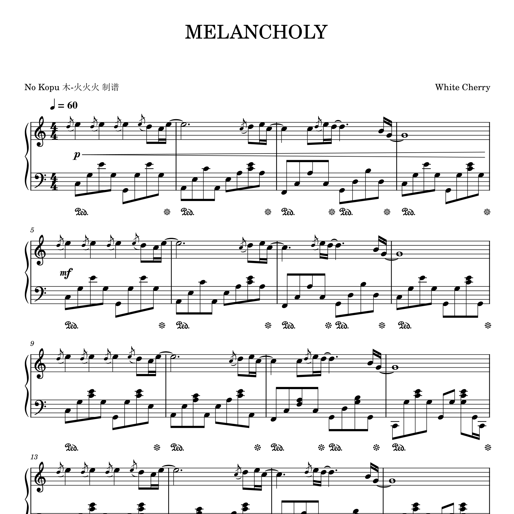 MELANCHOLY钢琴谱