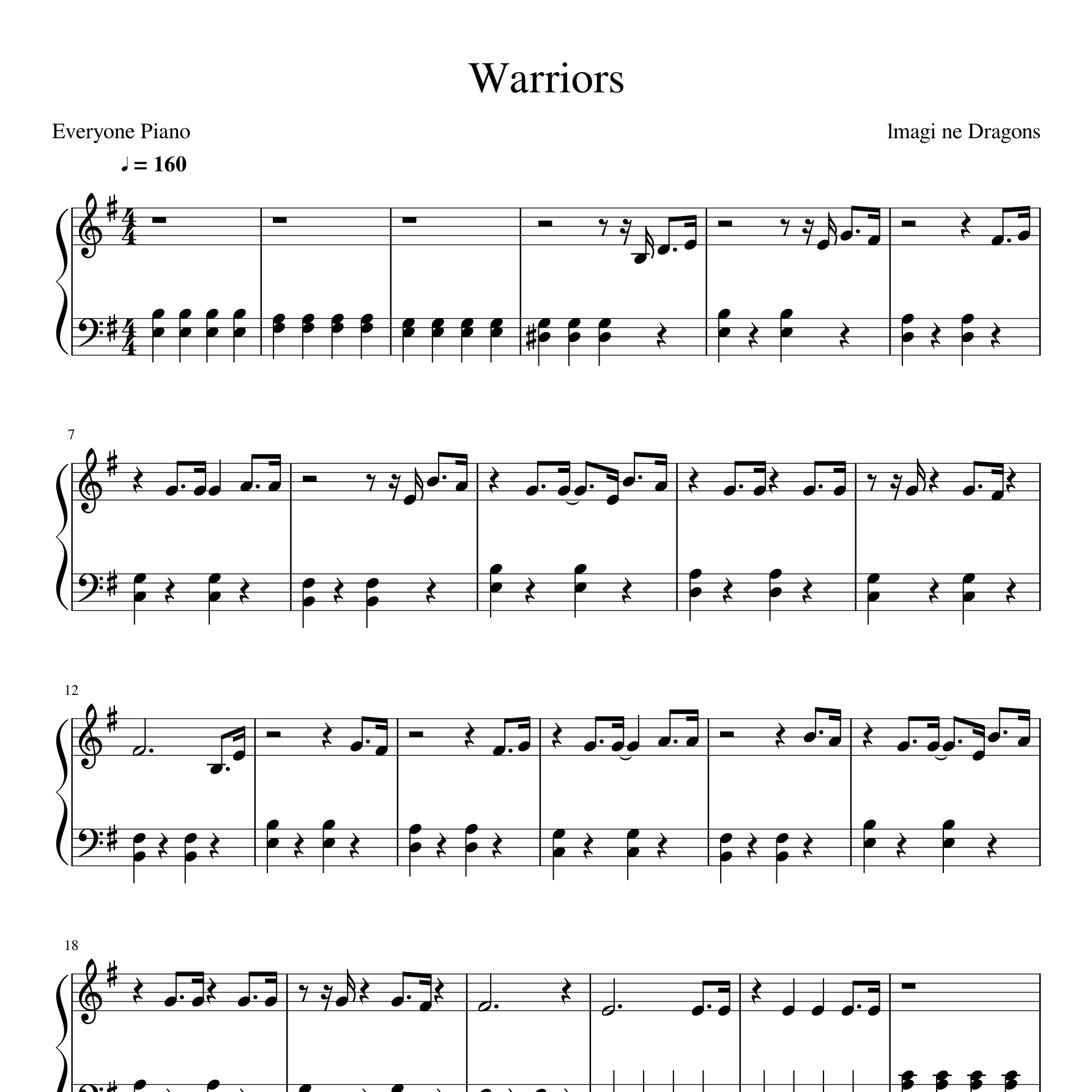 warriors钢琴谱