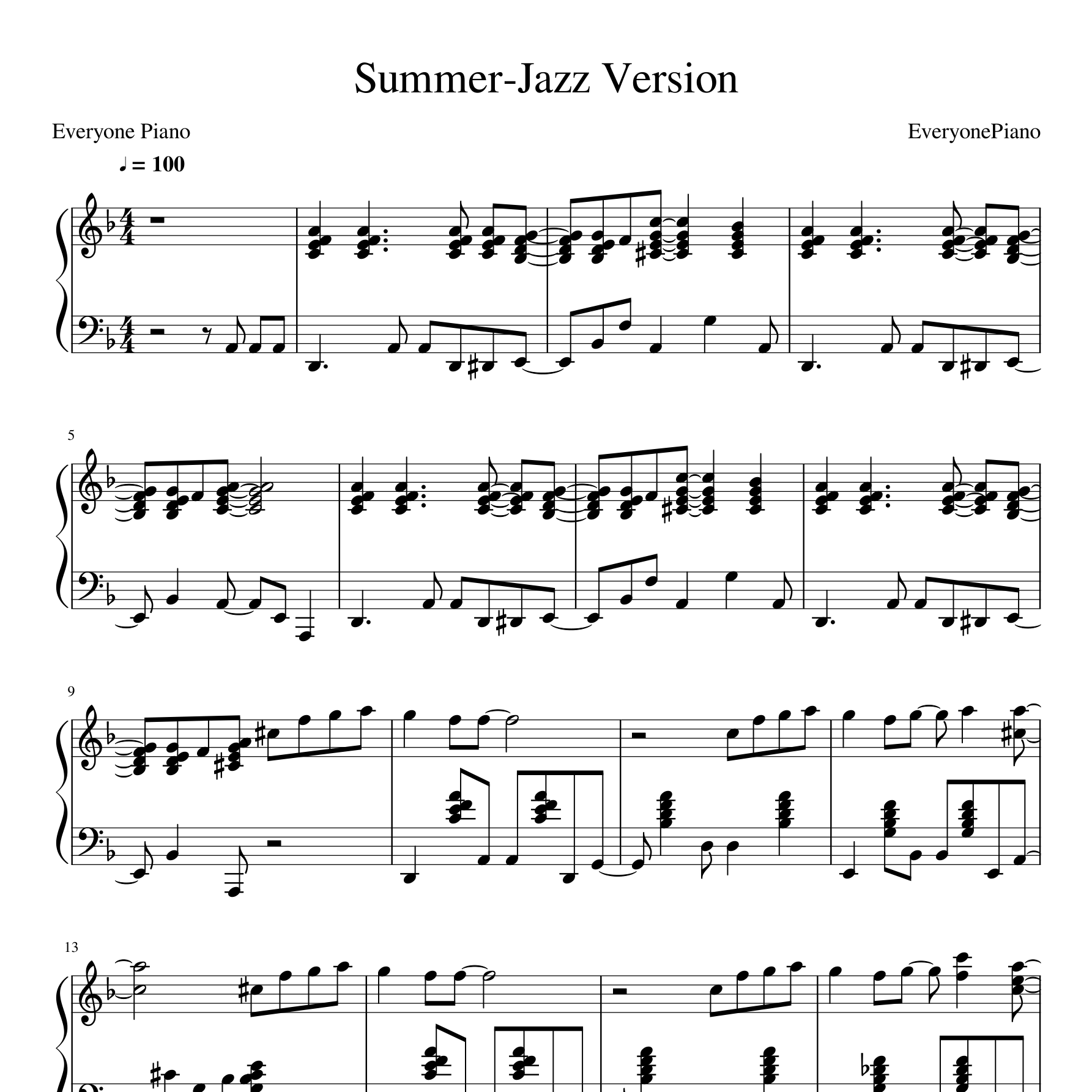 Summer（爵士版）钢琴谱