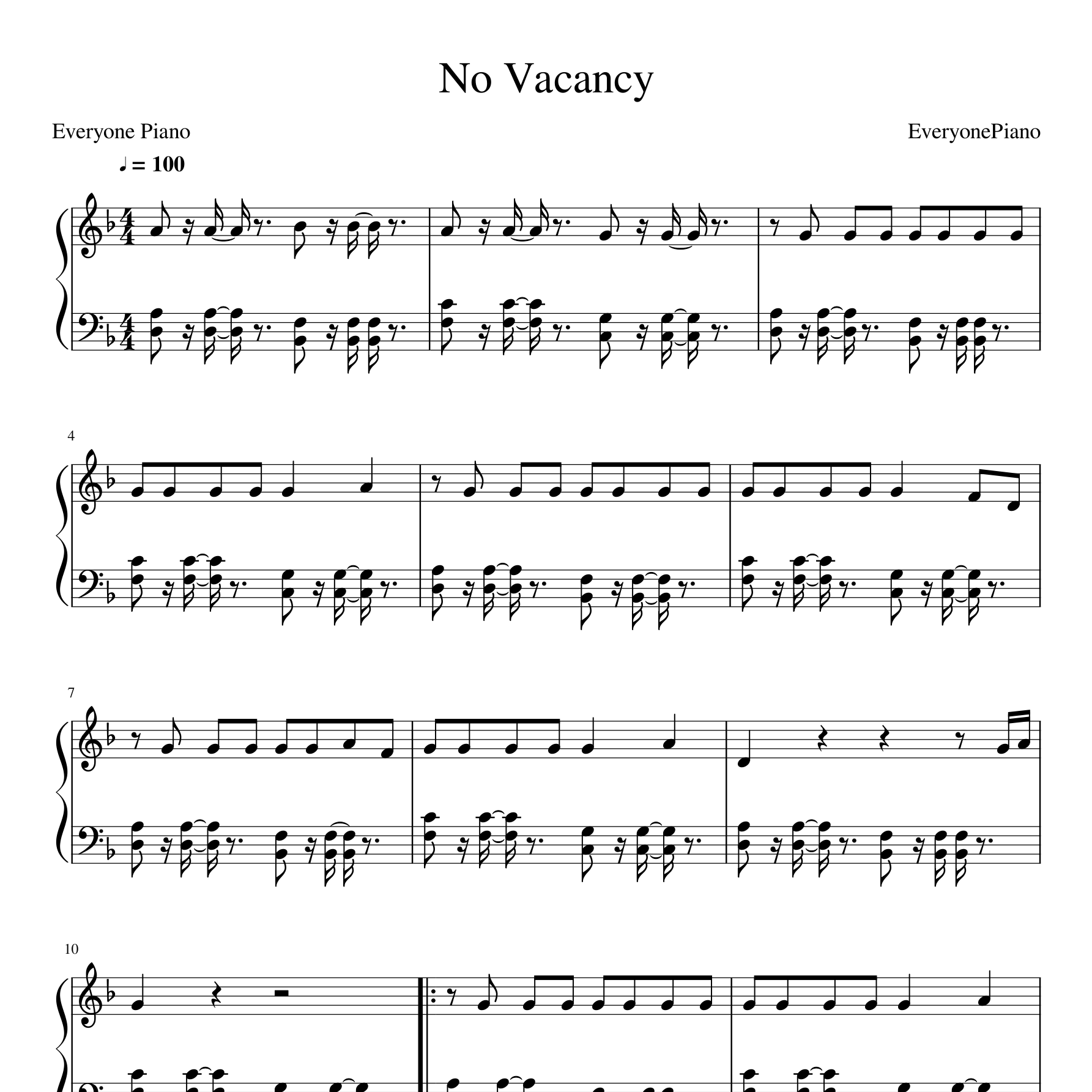 No Vacancy钢琴谱