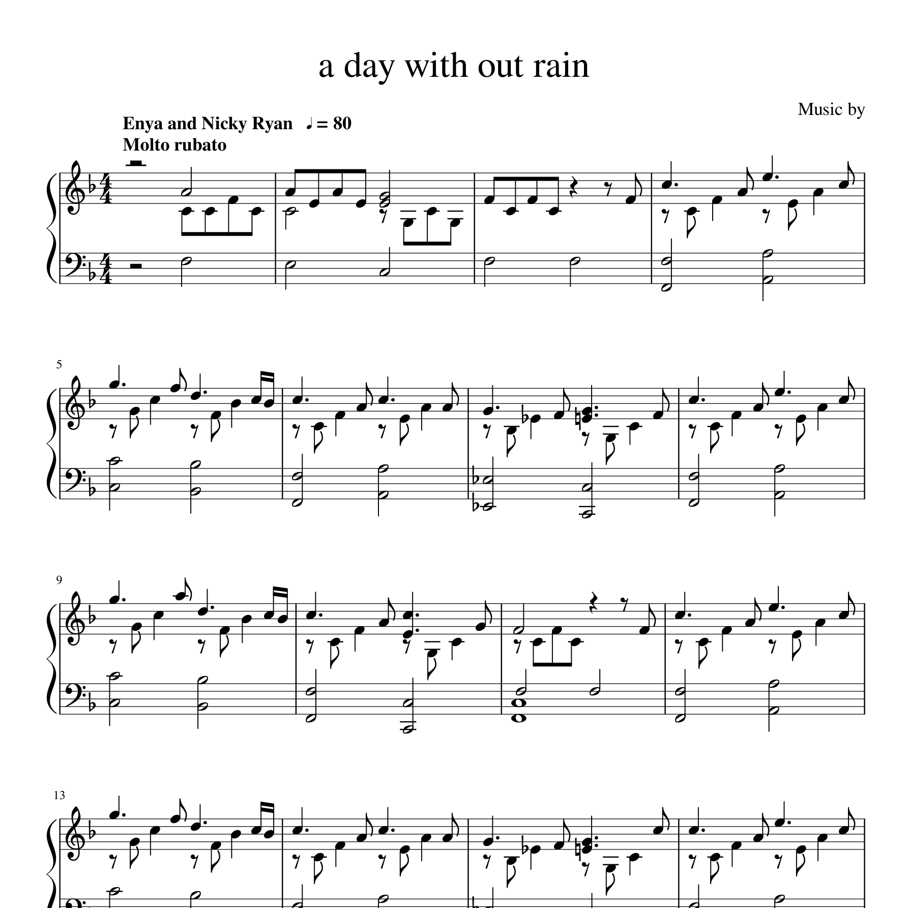 A Day Without Rain钢琴谱