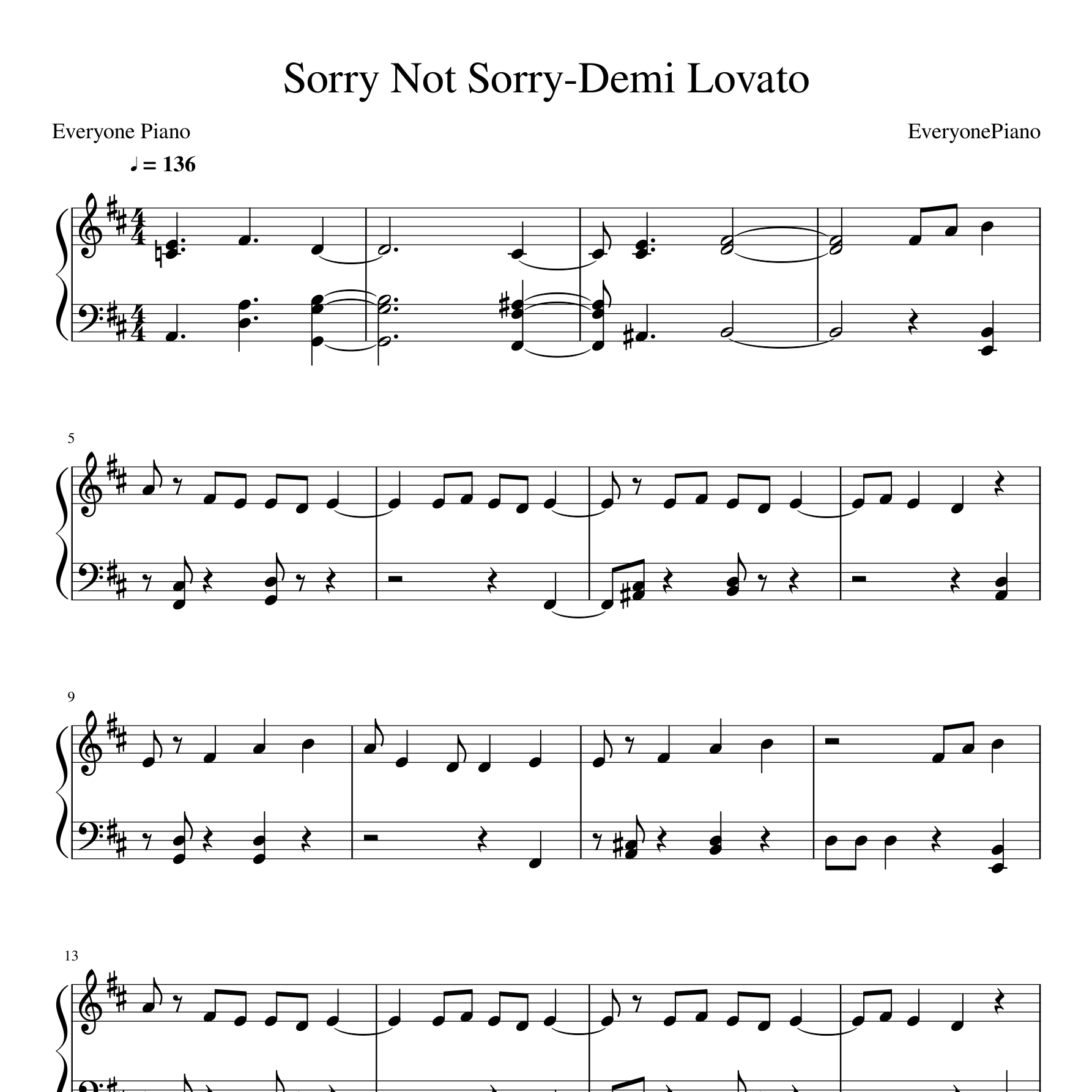 Sorry Not Sorry钢琴谱