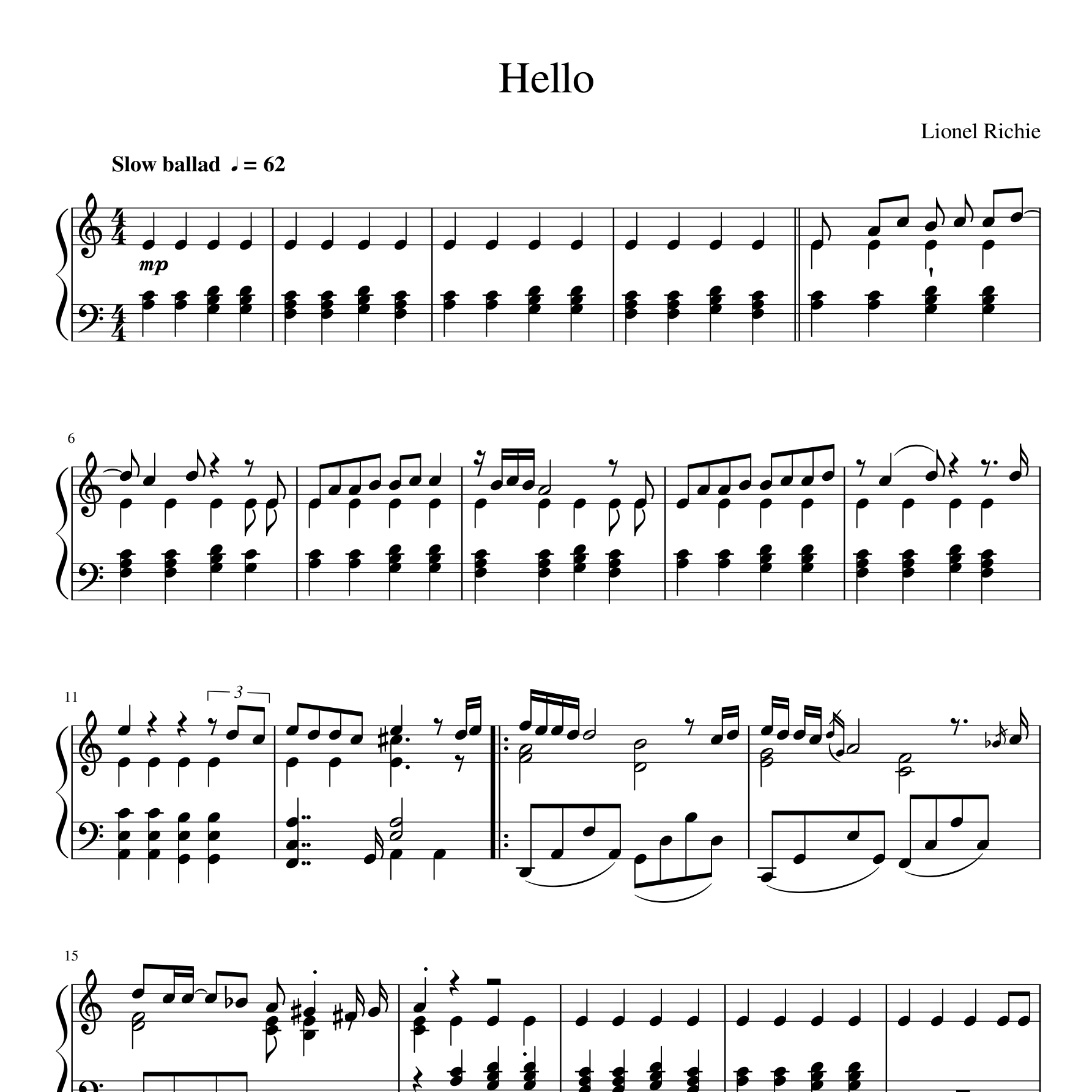 Hello钢琴谱