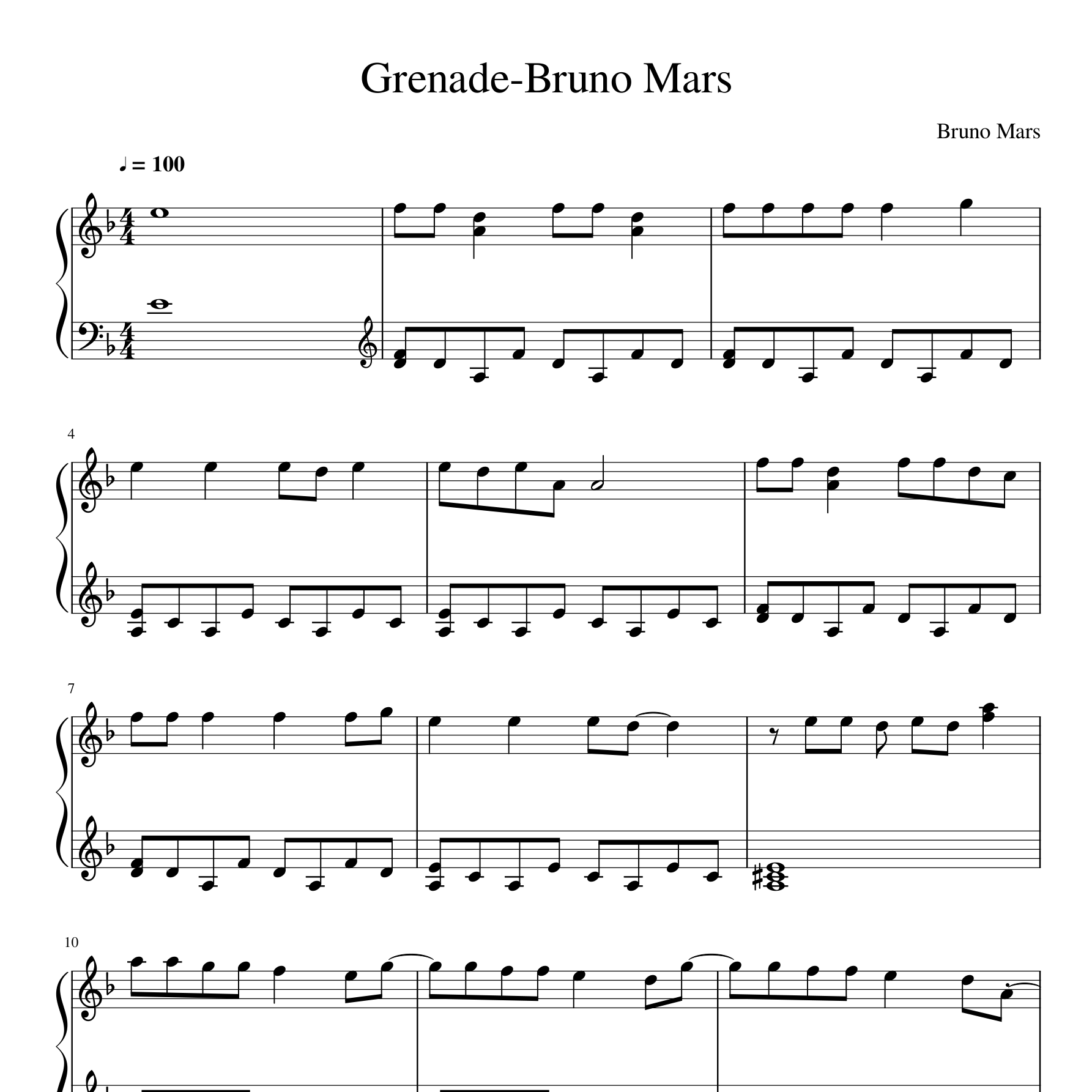 Bruno Mars钢琴谱