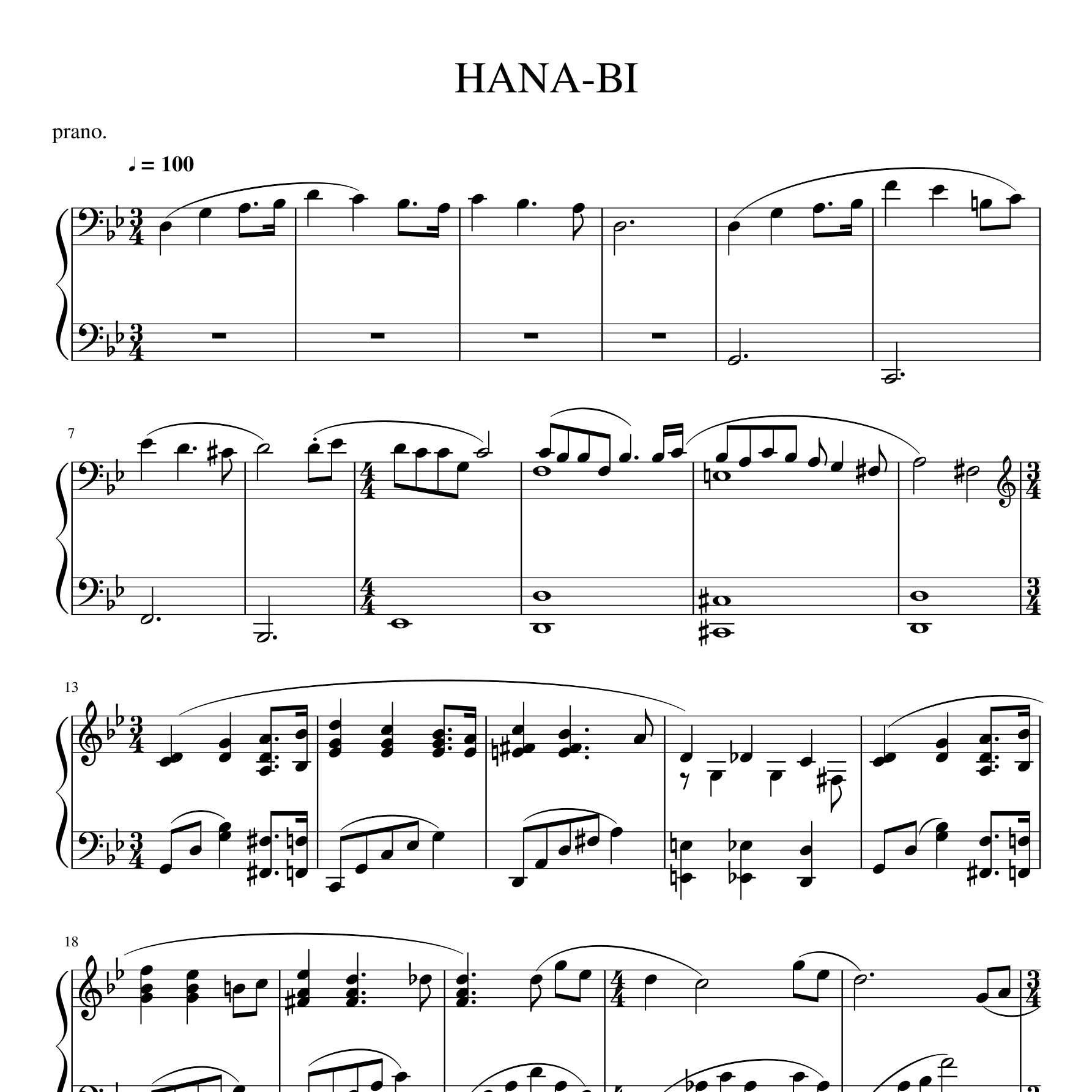 HANA BI钢琴谱