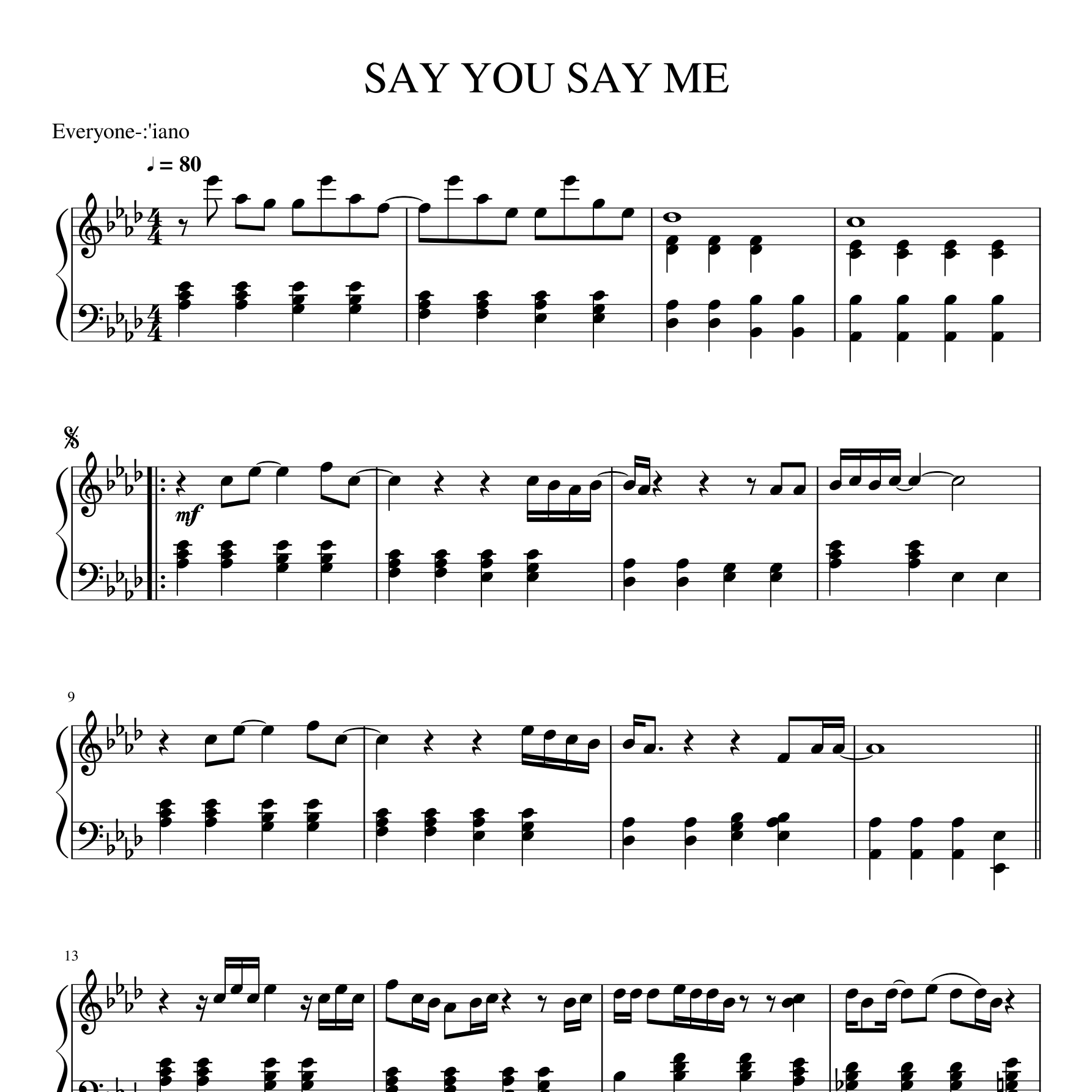 Say you say me钢琴谱