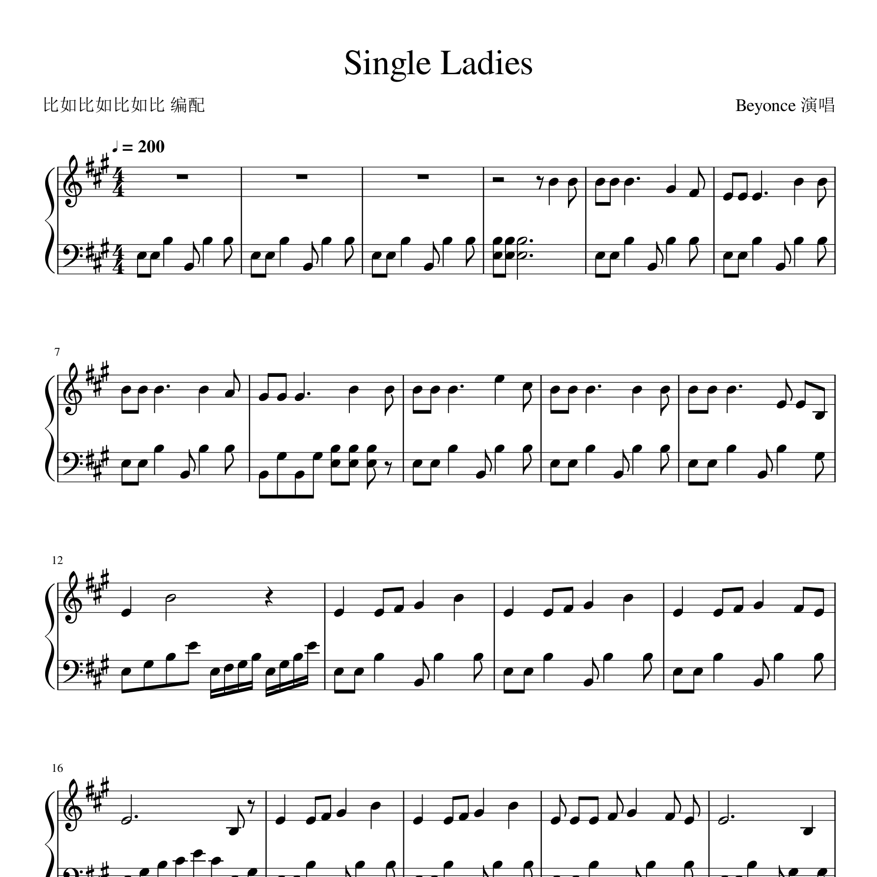 Single Ladies钢琴谱
