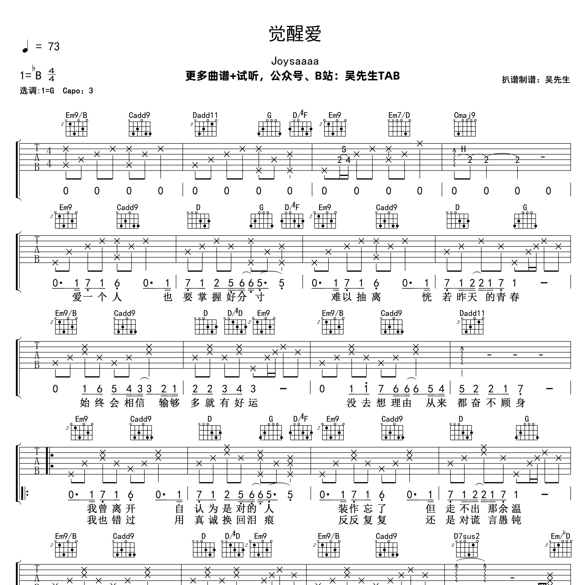 觉醒爱吉他谱