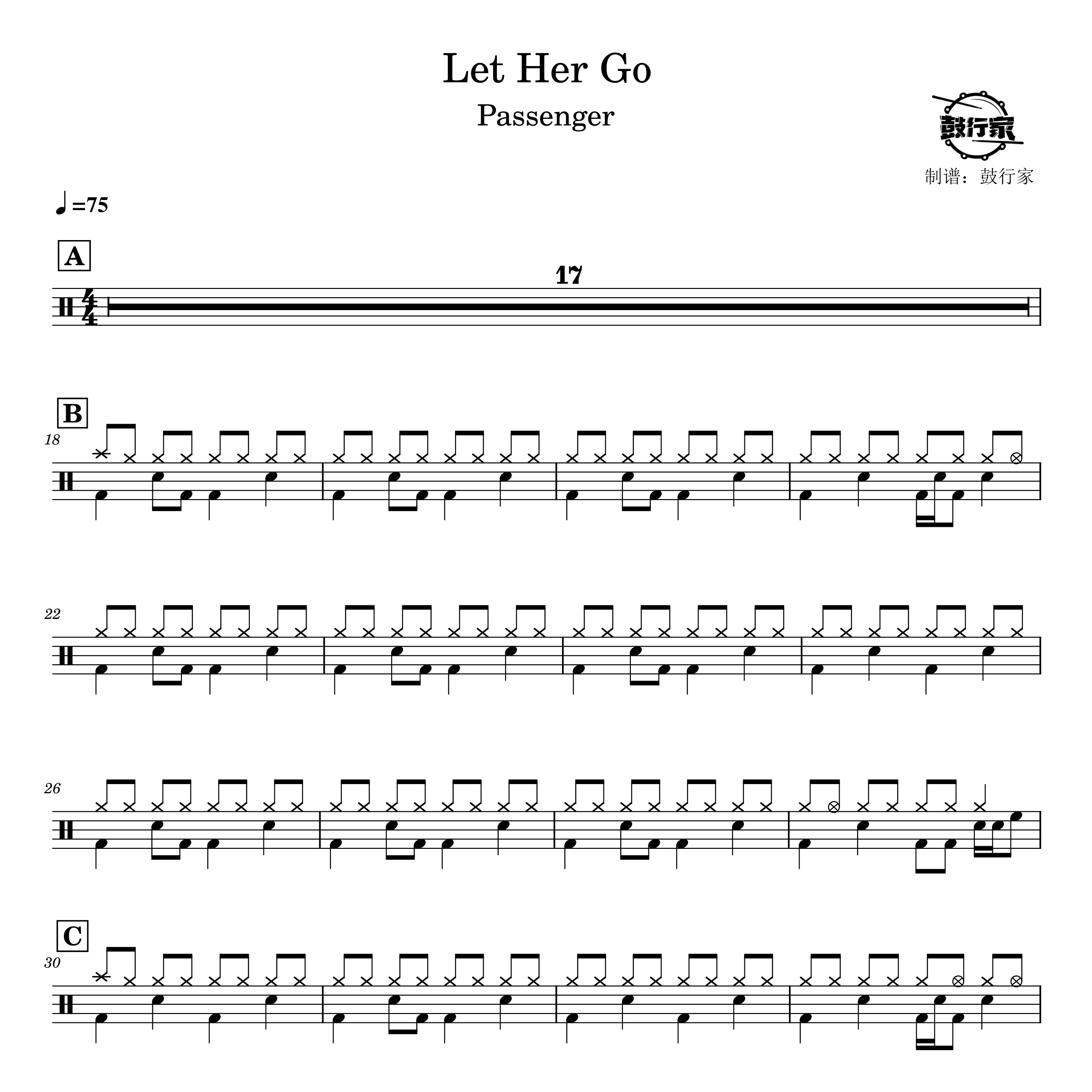 Let Her Go架子鼓谱