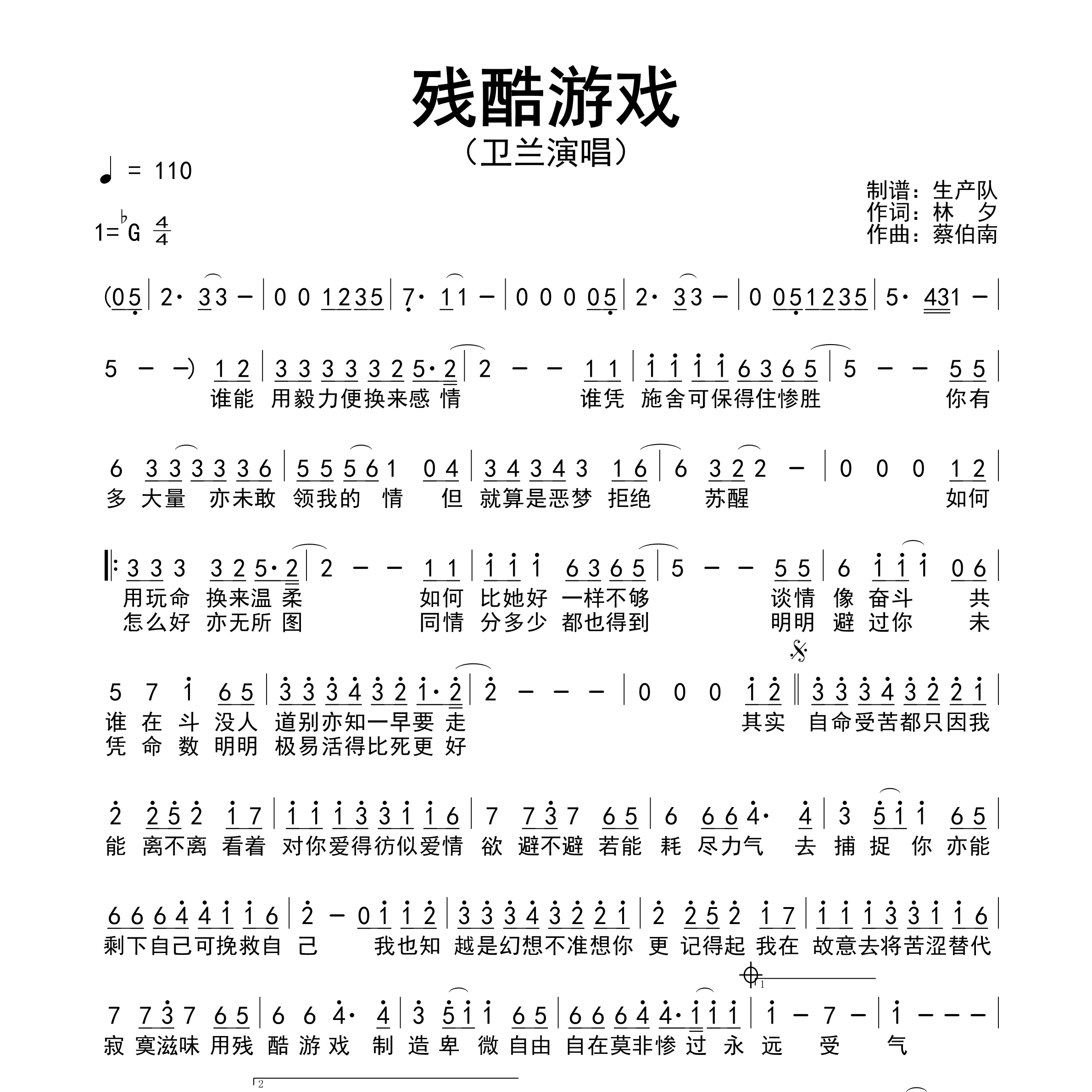 残酷游戏简谱